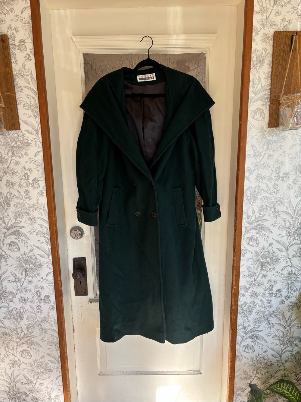 Vintage Leslie Fay Dark Green Double-Breasted Long Coat